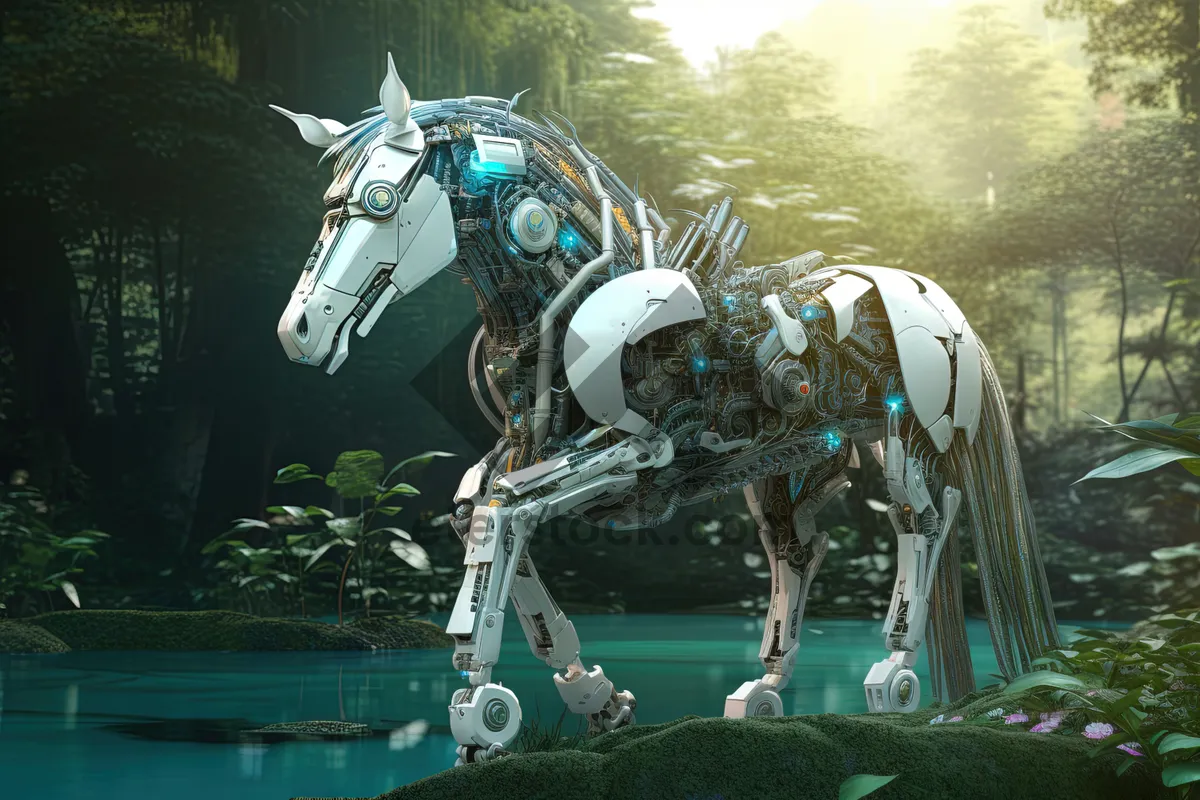 Picture of Automaton horse wearing football helmet and headdress