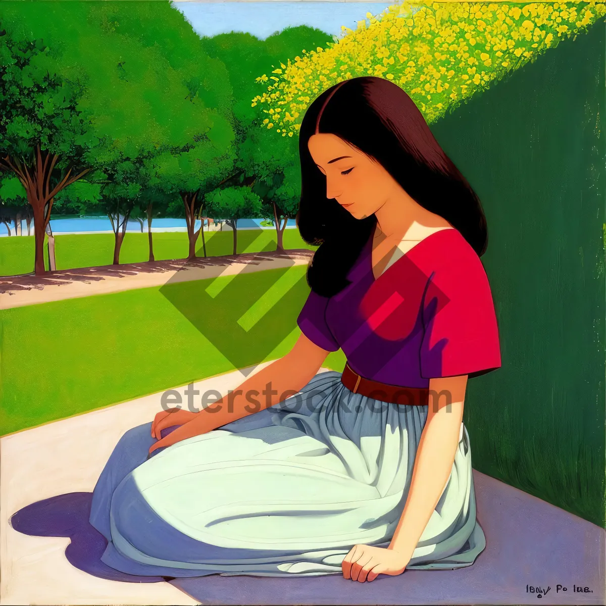 Picture of Happy student sitting on grass, smiling.