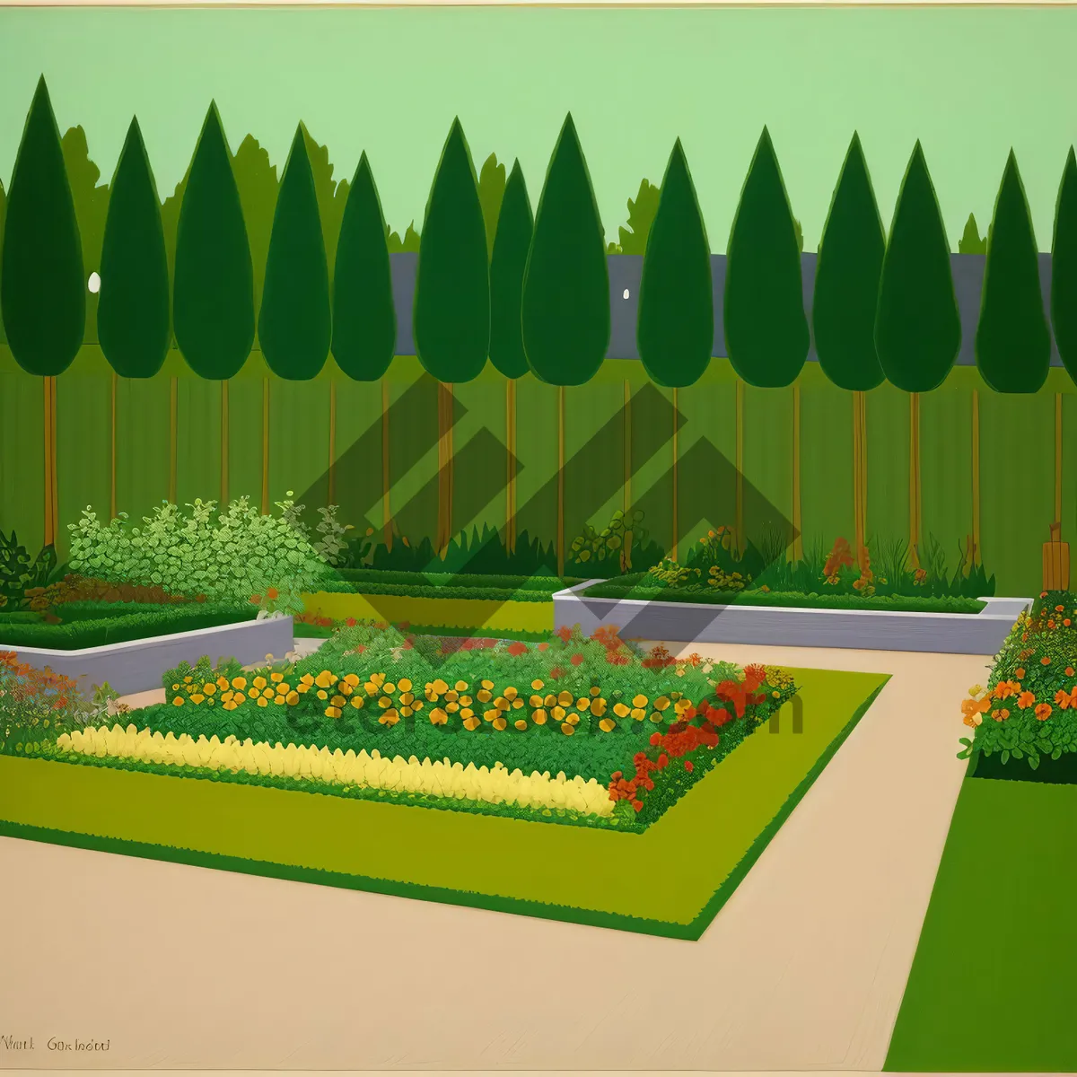 Picture of Colorful School Drawing with Crayons and Pencils