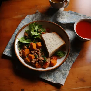Healthy gourmet salad with fresh vegetables and meat