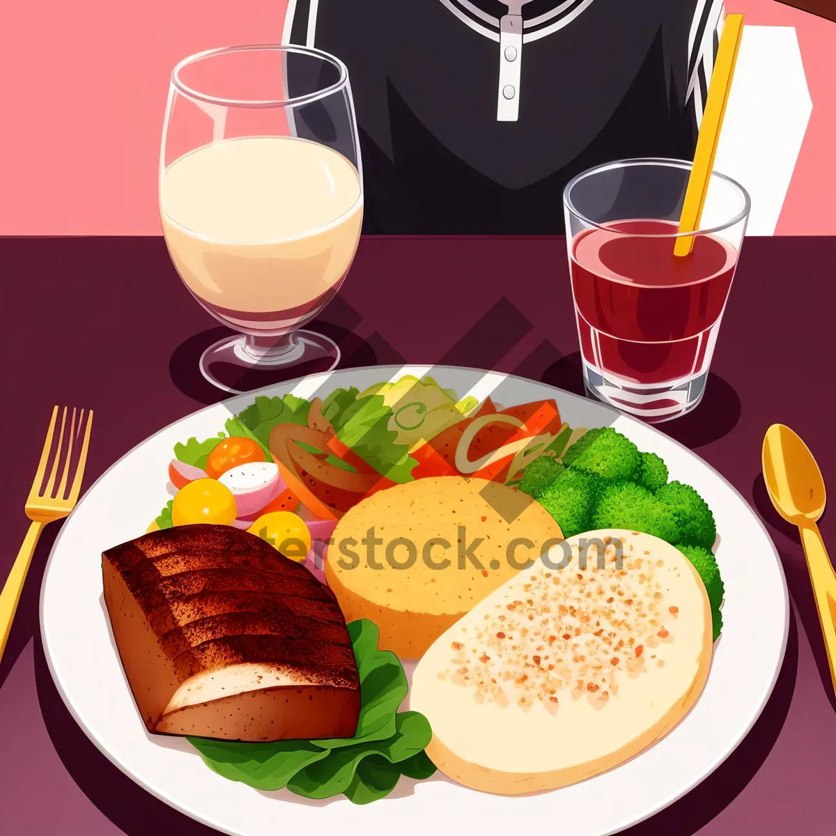 Picture of Delicious Gourmet Meal with Fresh Vegetables and Healthy Salad