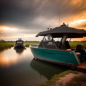 Nautical Fishing Boat in Summer Marina