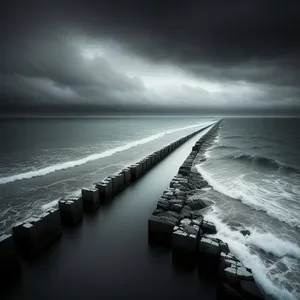 Serene Sunset at Wave Barrier on Tropical Beach