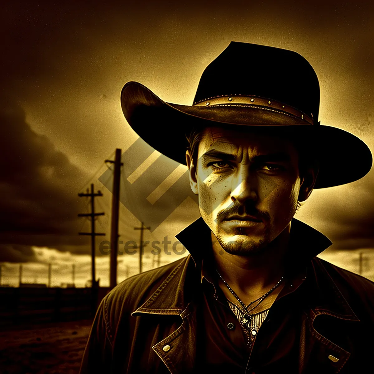 Picture of Smiling Cowboy Model in Western Hat