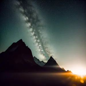 Sunset over Mountain Landscape with Clouds