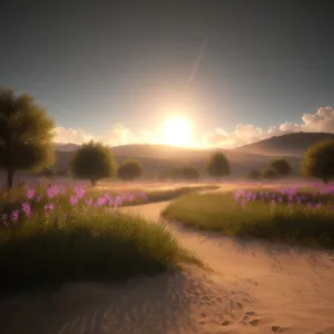 Golden Horizon: A Stunning Sunset Over a Rural Landscape