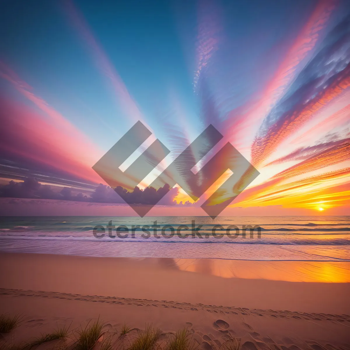 Picture of Vibrant Sunset over Geometric Sea