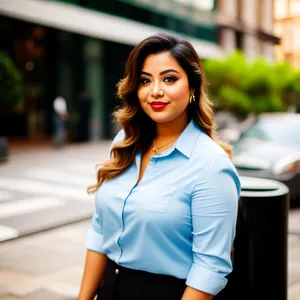 Attractive brunette businesswoman smiling at the office.