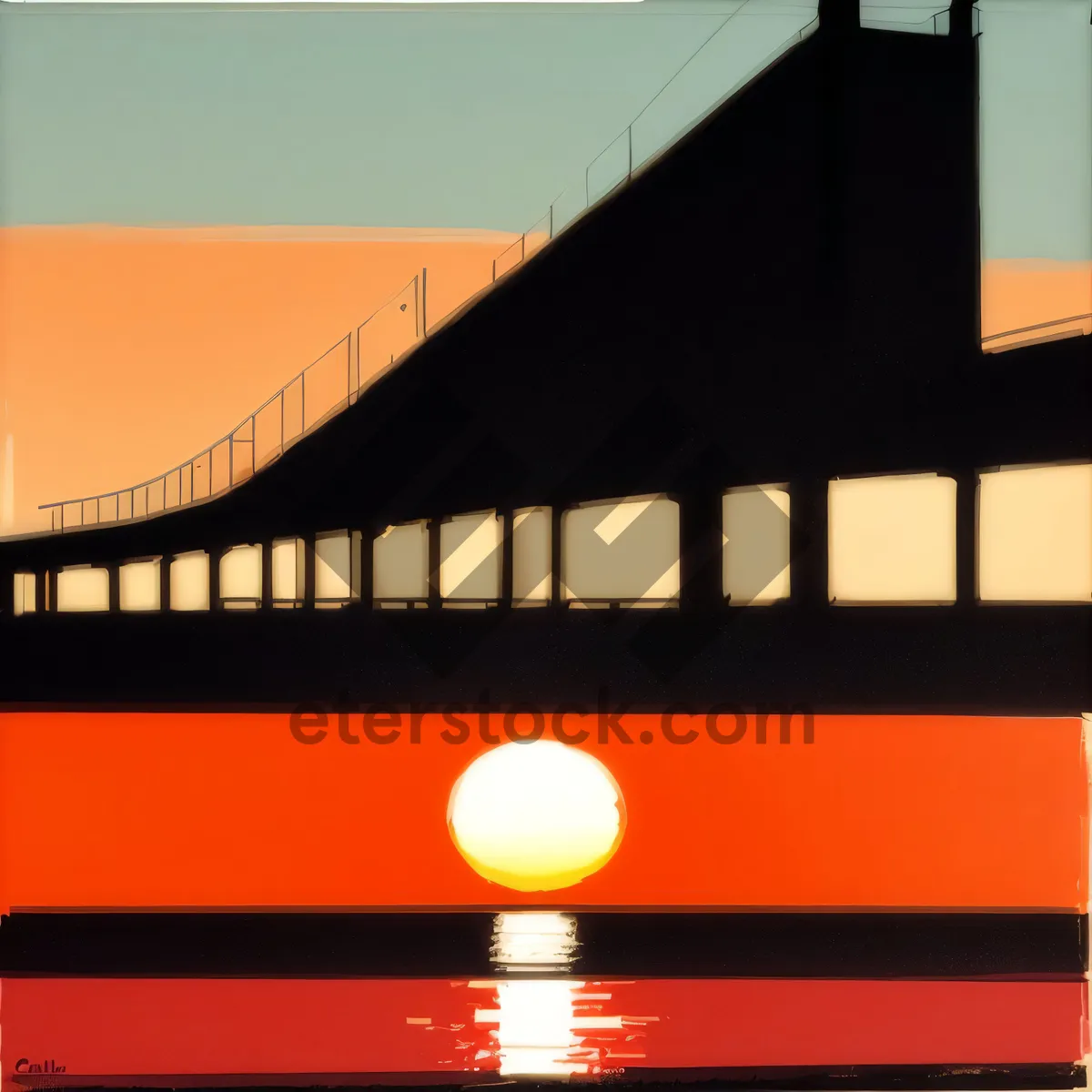 Picture of Suspension Bridge at Sunset Reflecting on Bay