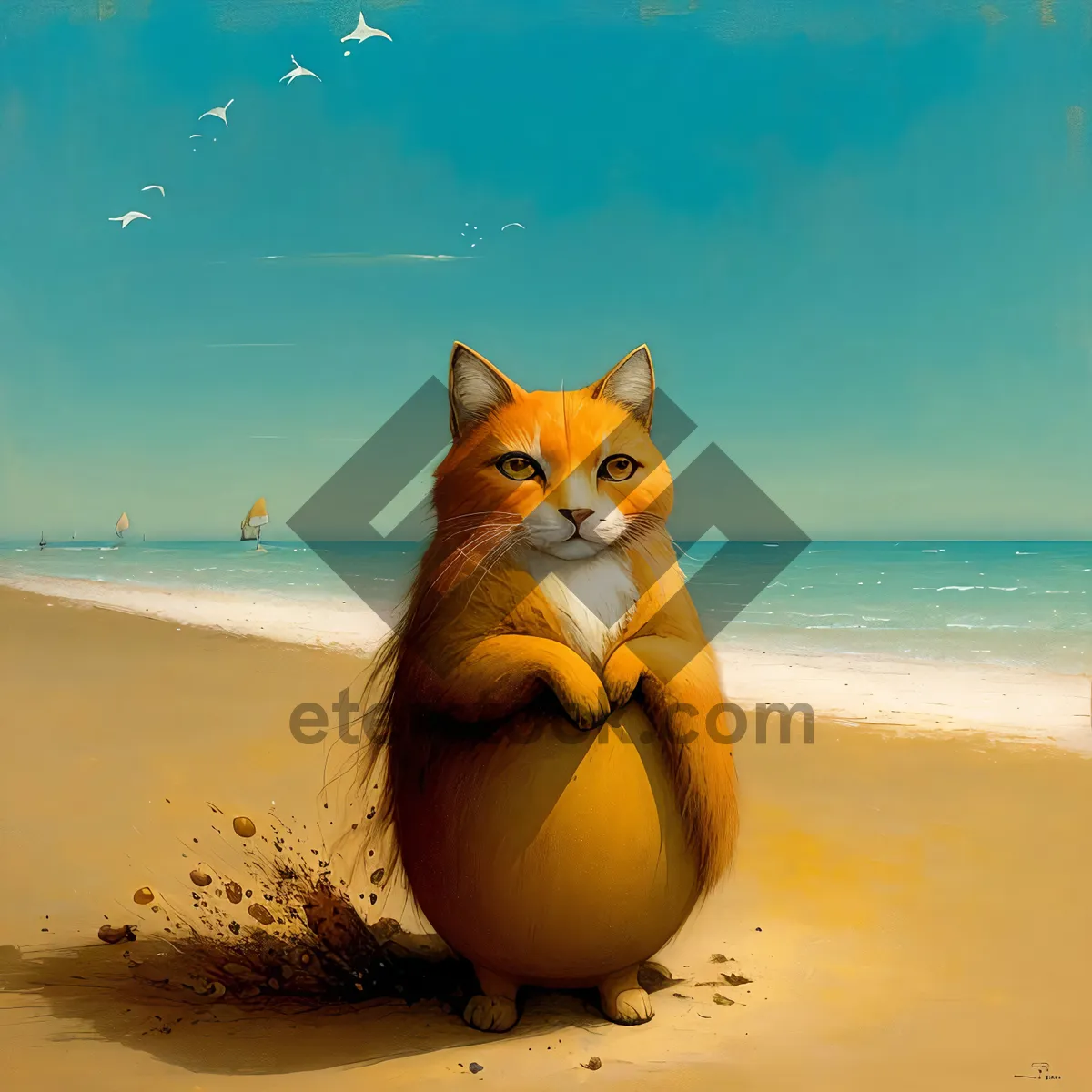 Picture of Curious Orange Kitty Enjoying Beach Day