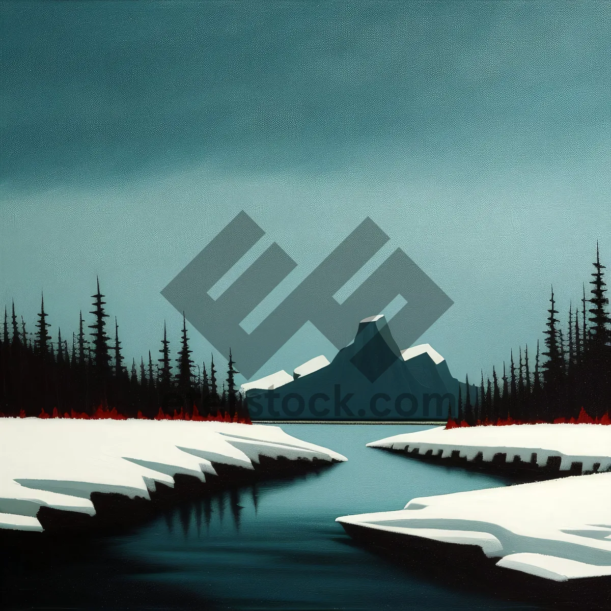 Picture of Snowy Mountain Landscape by the Sea