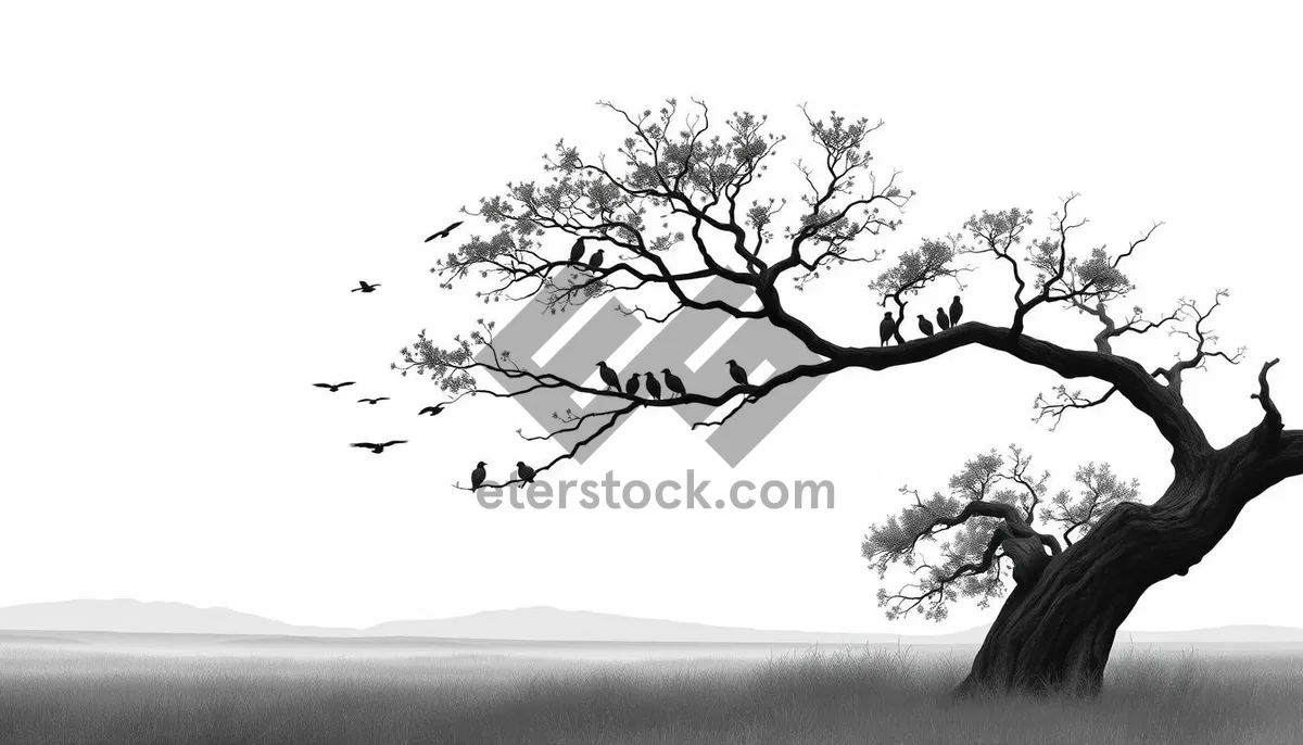 Picture of Black silhouette of oak tree against sky in forest