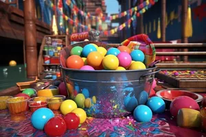 Colorful Easter Eggs and Balloons Celebration.