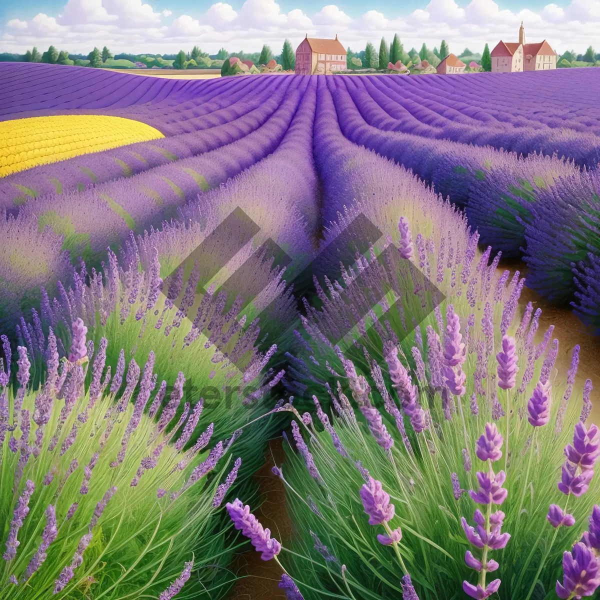 Picture of Vibrant Lavender Blooms in a Rural Landscape