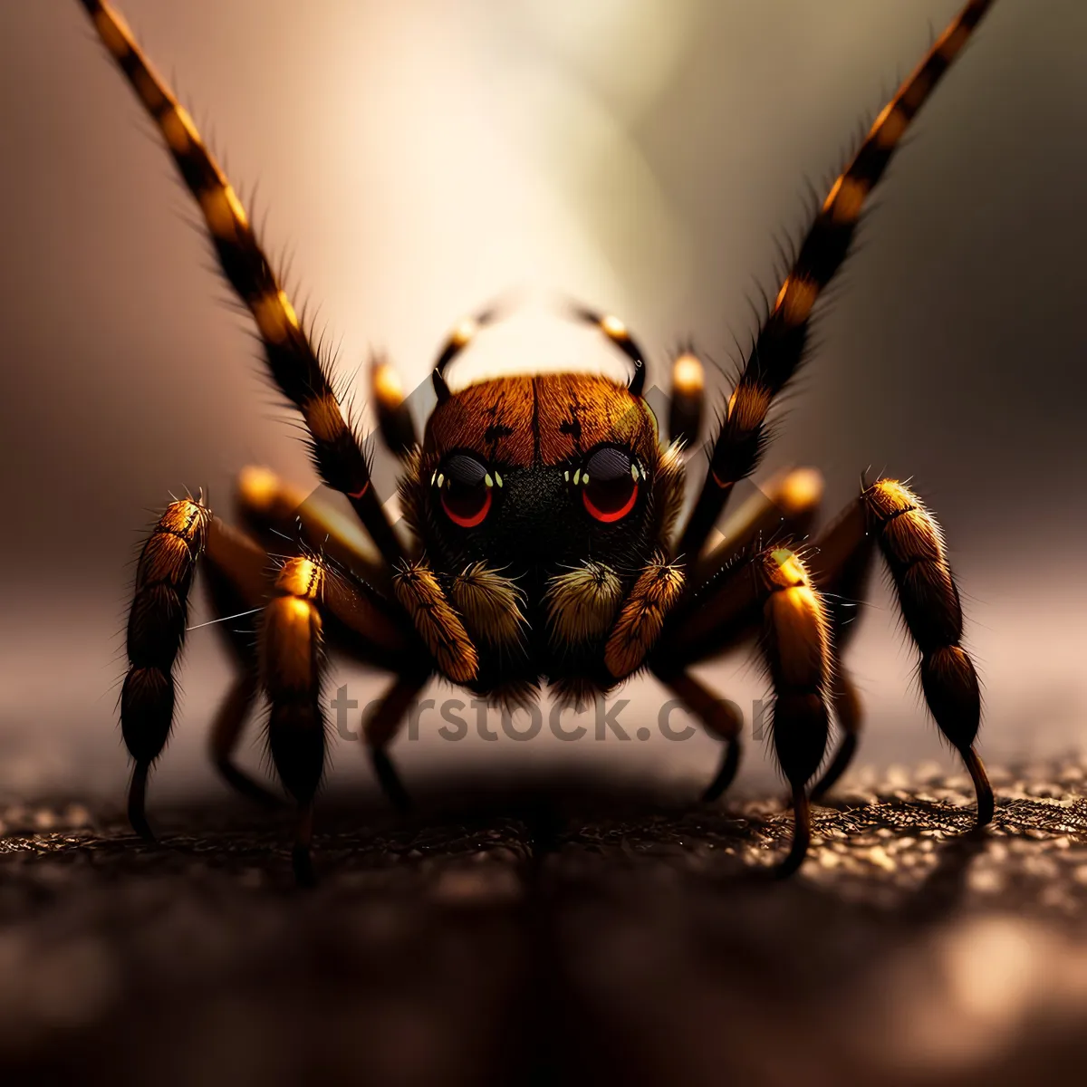 Picture of Creepy black barn spider in garden.