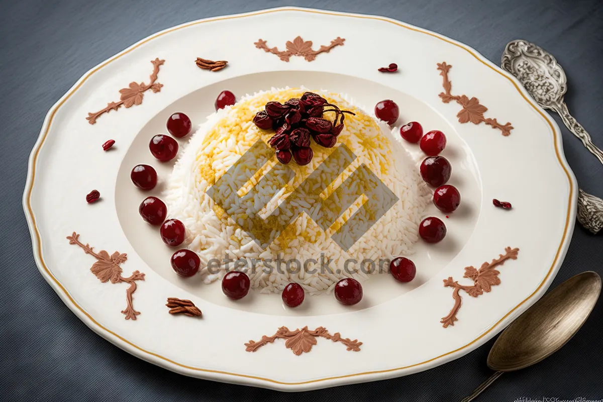 Picture of Delicious gourmet cake slice with fresh fruit toppings