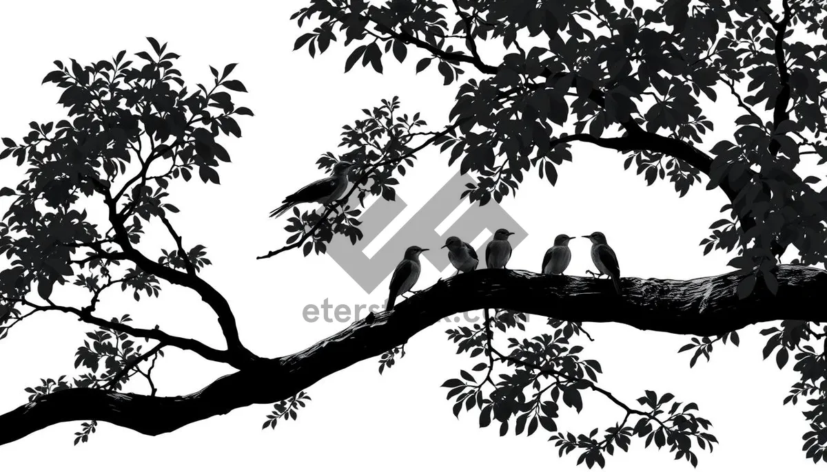 Picture of Oak tree silhouette against autumn sky in forest.