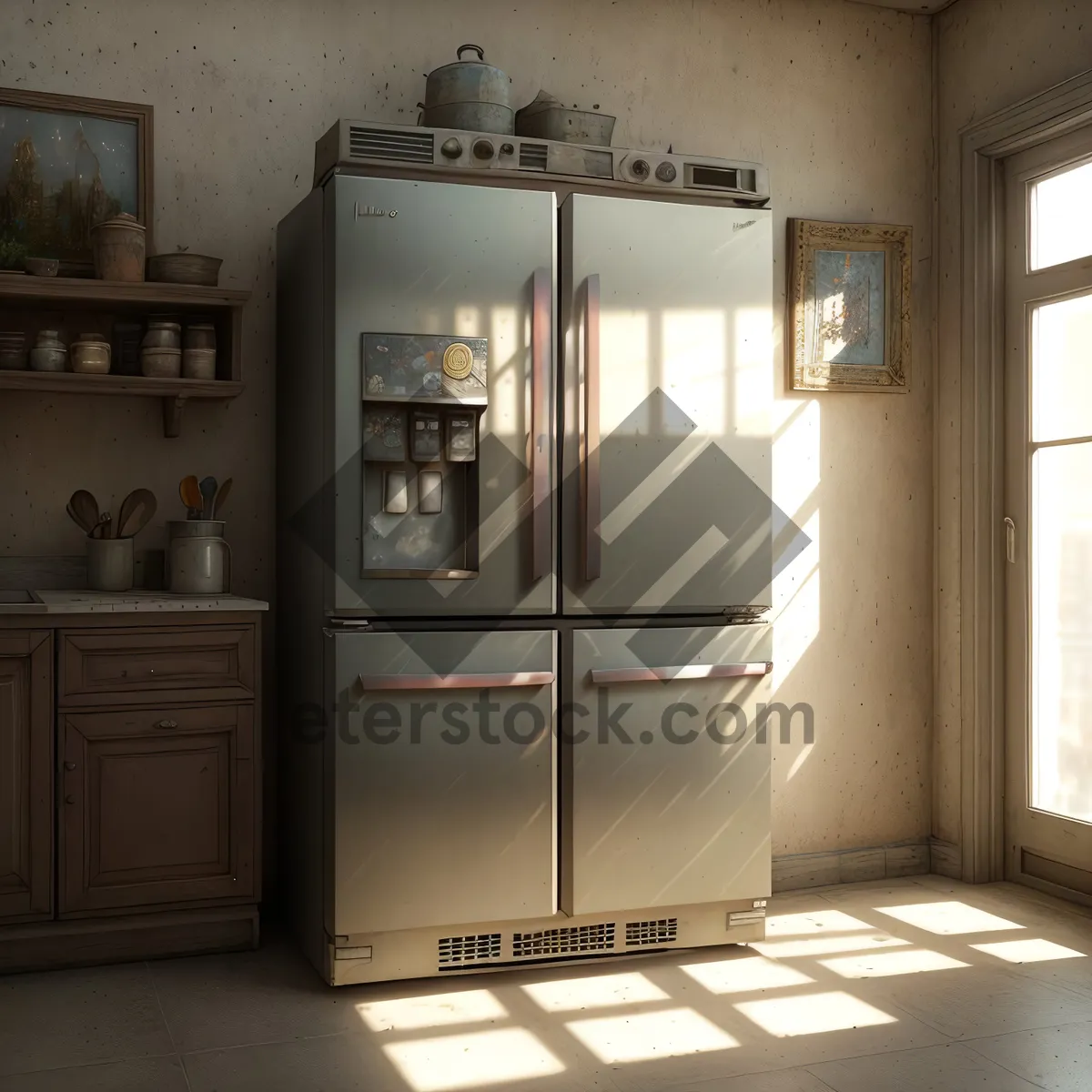 Picture of Modern Kitchen with Sliding Door and Elegant Wood Furnishing