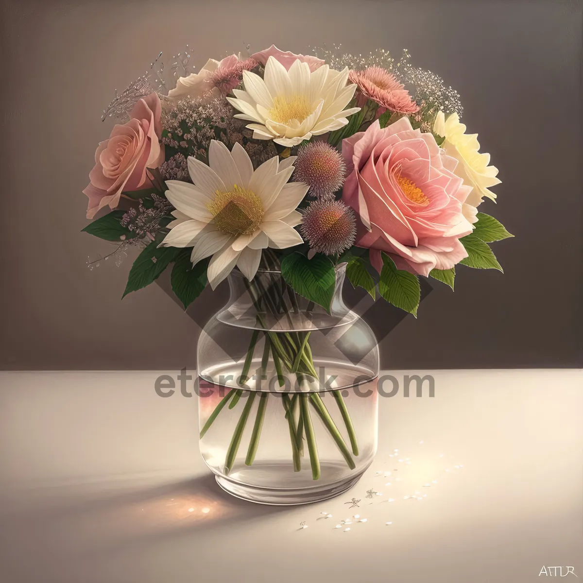 Picture of Romantic Pink Rose Bouquet in Vase