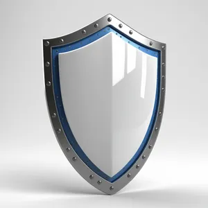 Silver shiny glossy shield icon emblem design.