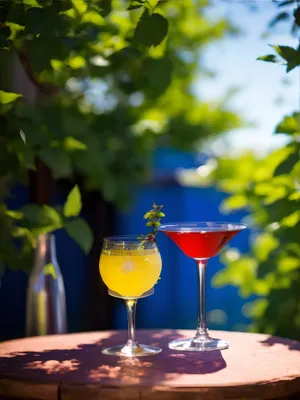 Sparkling Wine Martini in Cocktail Glass with Fruit Garnish