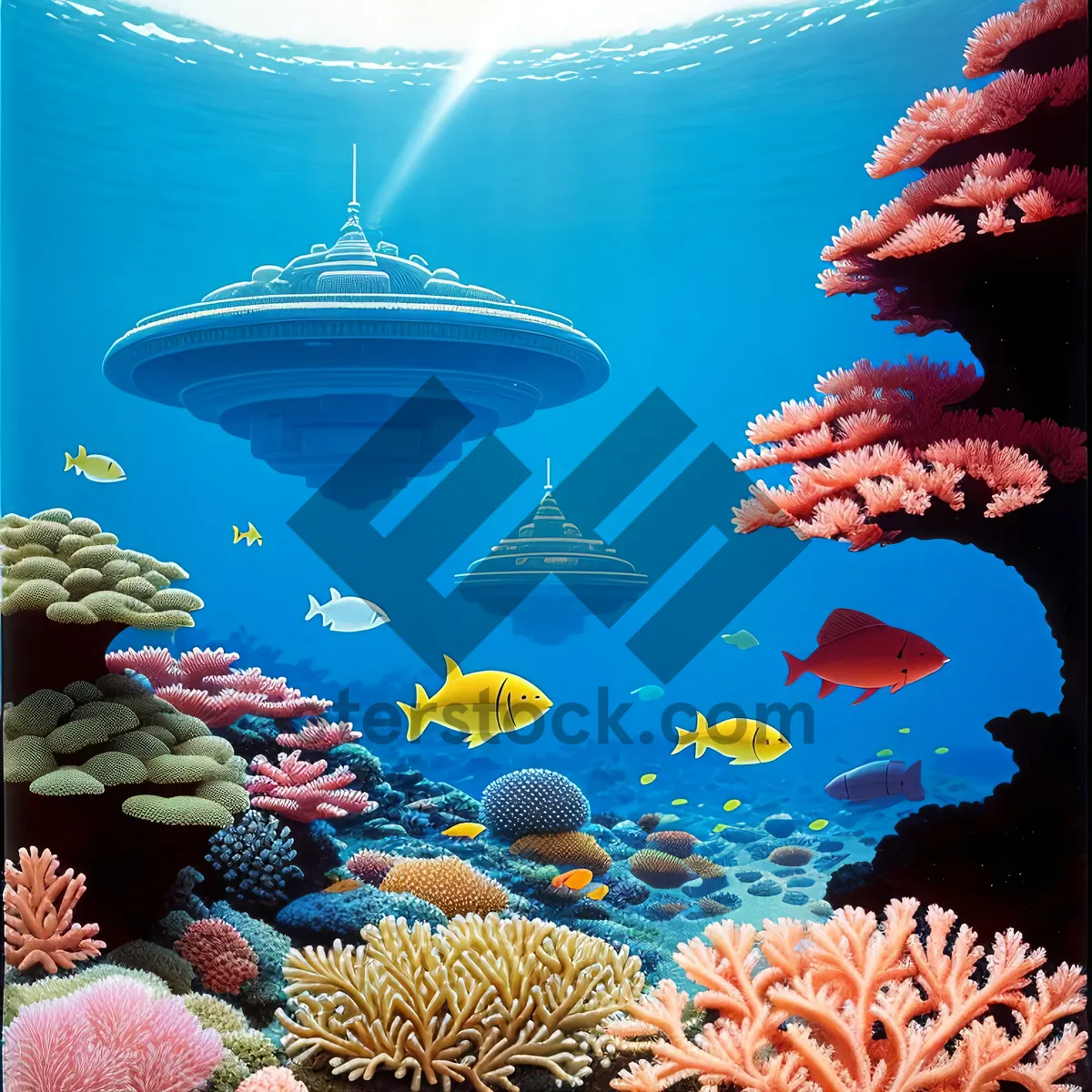 Picture of Colorful Marine Life at Sunlit Coral Reef