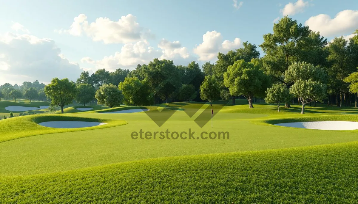 Picture of Golfer on lush golf course under sunny sky