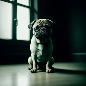 Playful Purebred Bulldog Wrestles on Studio Mat