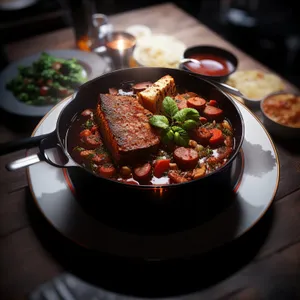 Delicious beef stew with vegetables and sauce.