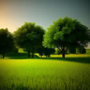 Serene Countryside Bliss: Majestic Oak in Golden Field