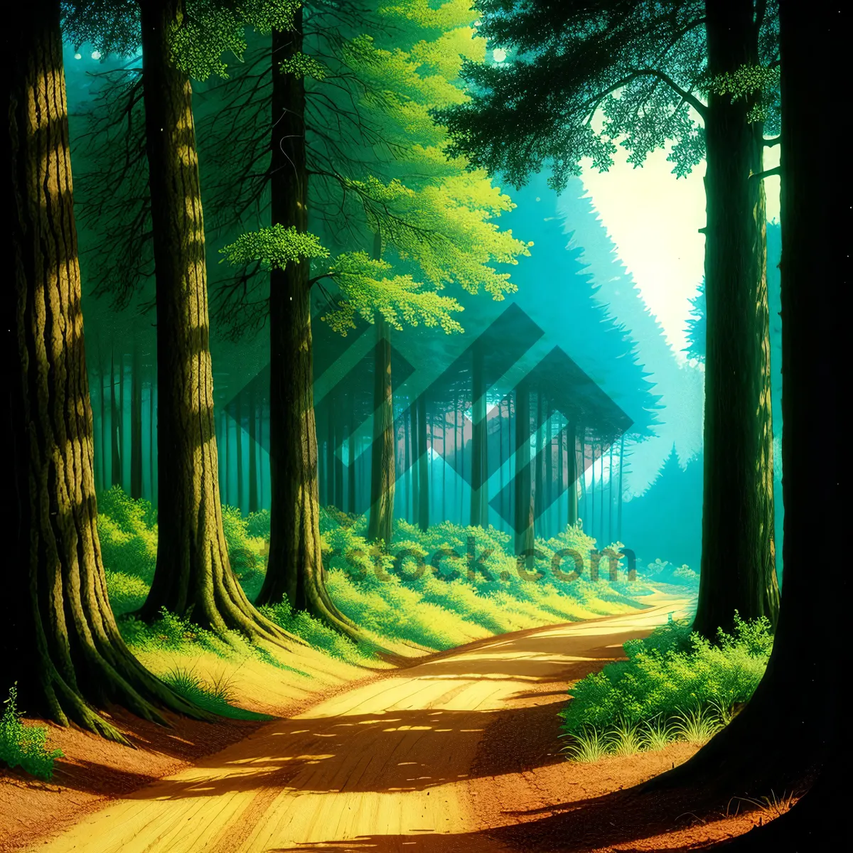 Picture of Serene Forest Fountain in a Sunlit Landscape