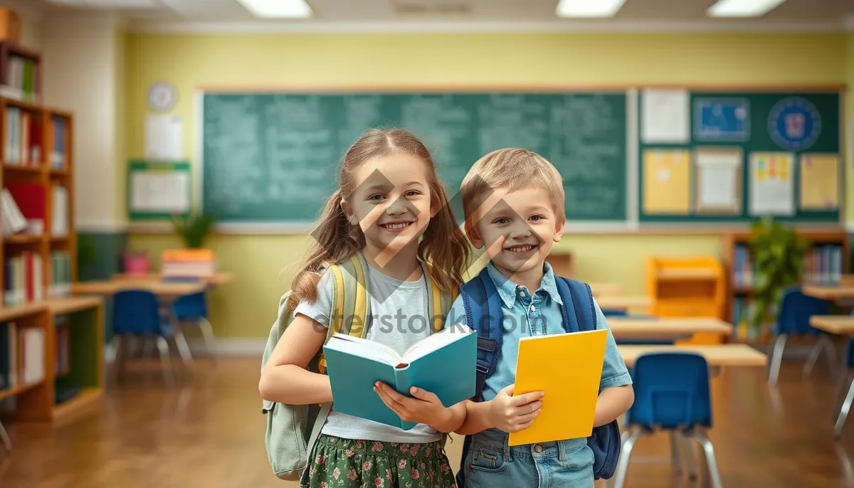 Picture of Cheerful Boy Smiling in Classroom with Family