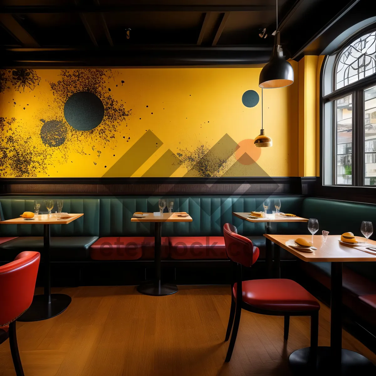 Picture of Modern luxury restaurant interior design with wood furniture