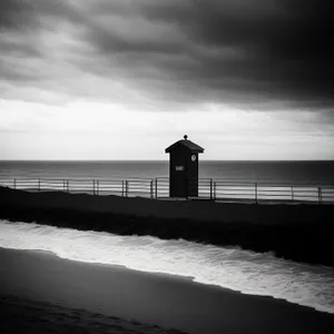 Seaside Sunset: Majestic Coastal Bridge and Tower