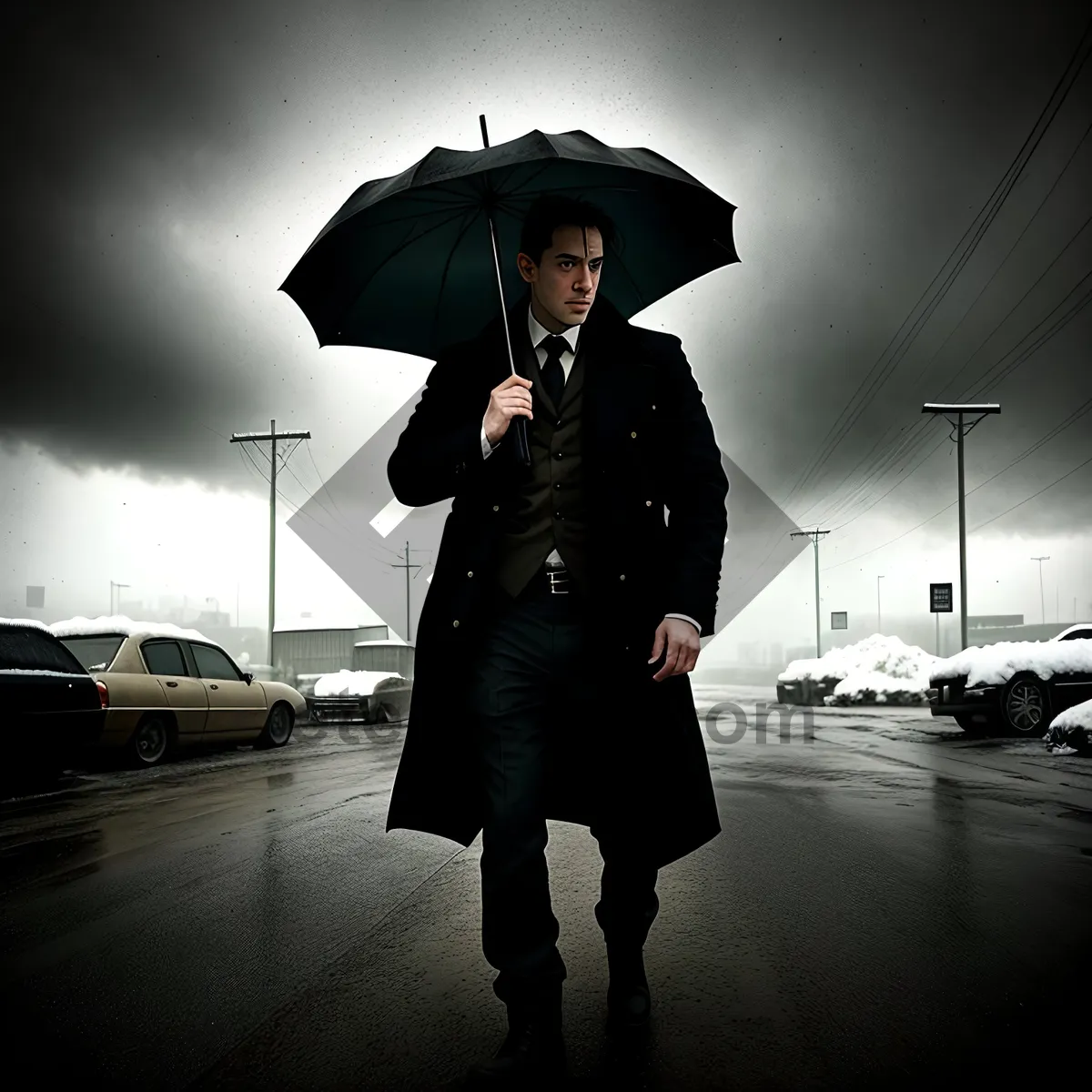 Picture of Rainy Day Protection: Man Holding Umbrella