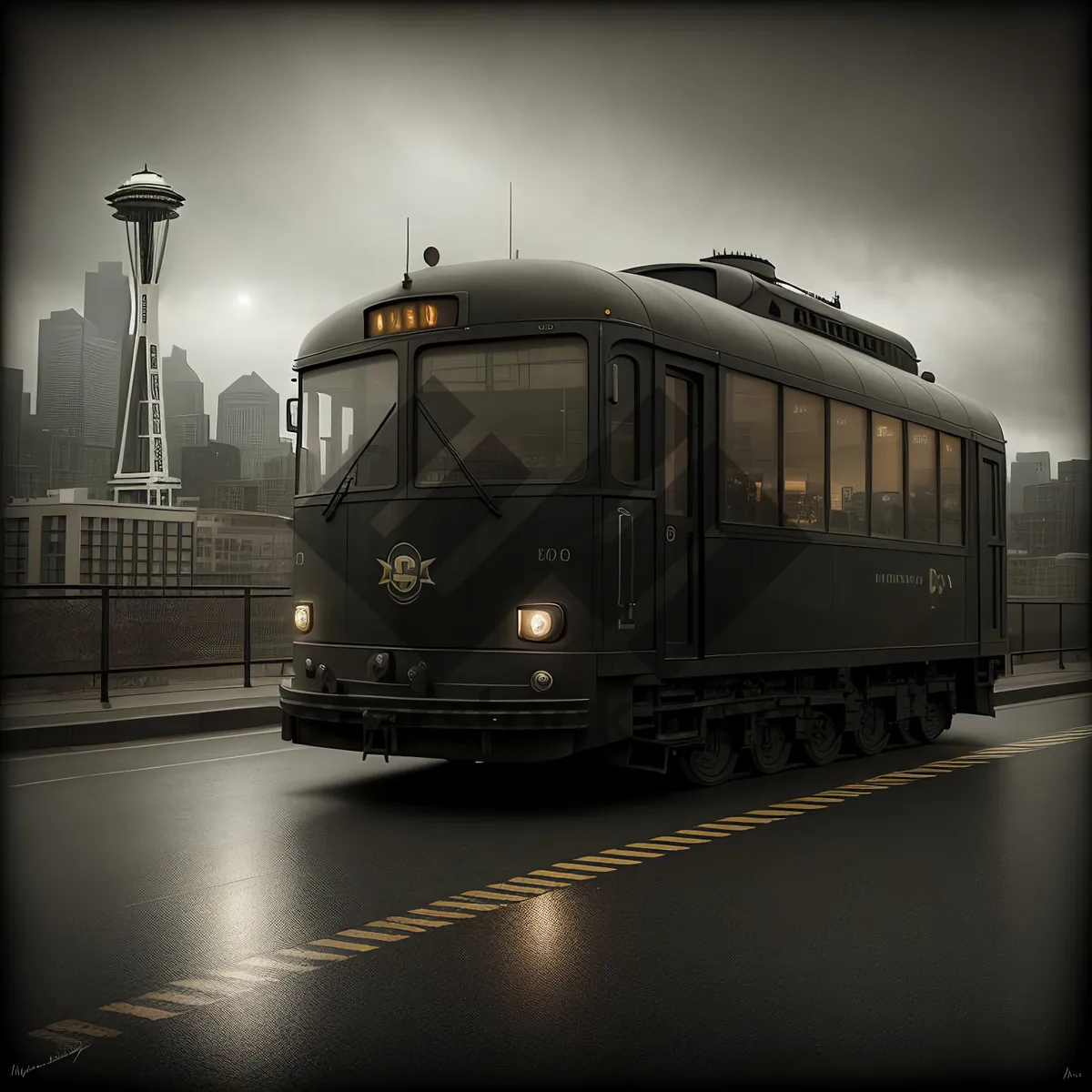 Picture of City Streetcar on Rail Tracks: Vintage Urban Transport