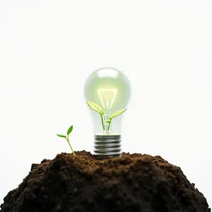 Energy-efficient glass lamp with bulb and seedling