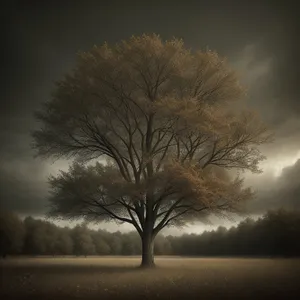 Serene Winter Wonderland: Majestic Acacia Tree in Rural Landscape
