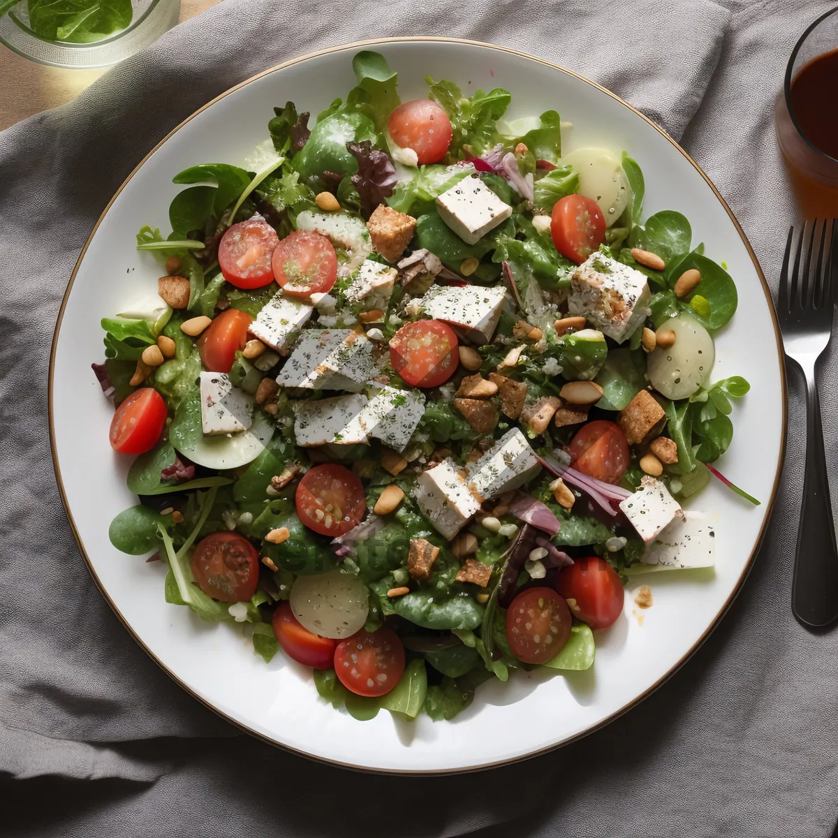 Picture of Grilled beef salad with tomatoes and peppers.