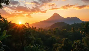 Majestic Sunset Over Mountain Landscape With Trees