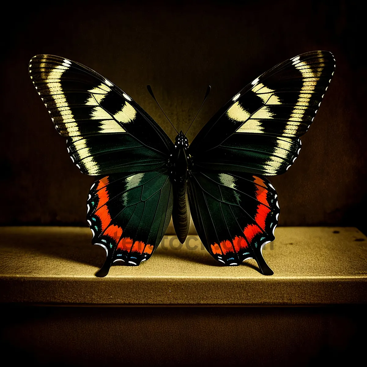 Picture of Colorful Monarch Butterfly with Delicate Wings and Flower