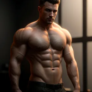Powerful and Ripped Male Bodybuilder Flexing Muscles