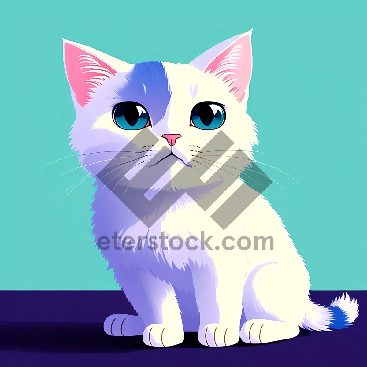 Picture of Cute Kitty Cartoon Clip Art Drawing: Funny Amulet-Eared Character