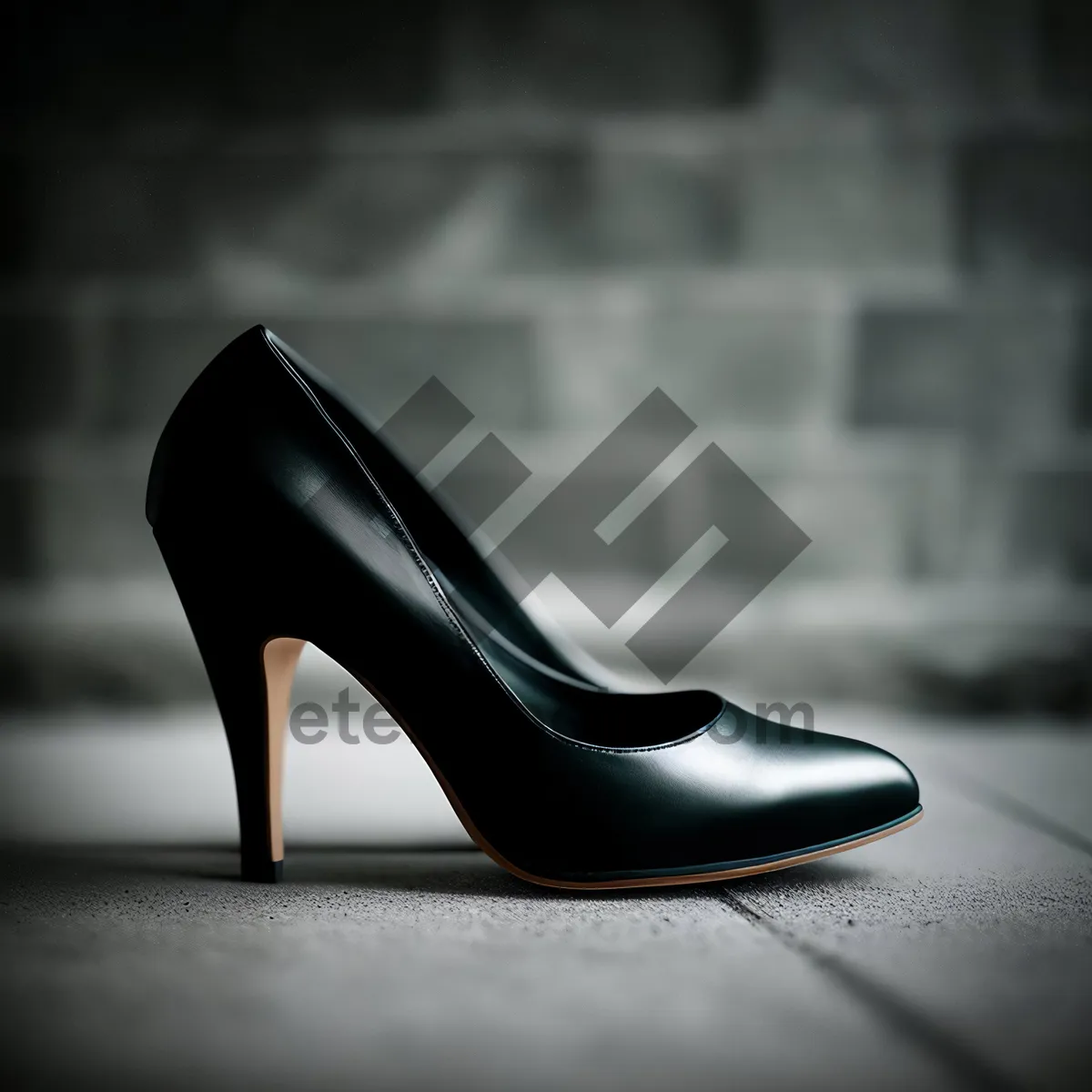 Picture of Black Leather Fashion Heel Shoe Pair