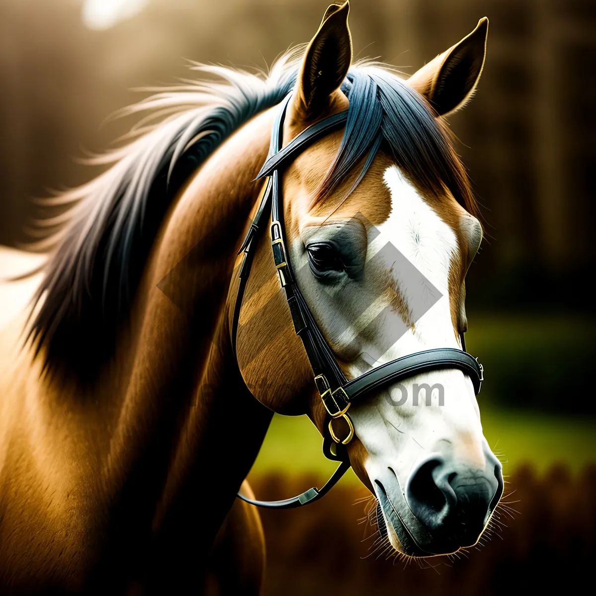 Picture of Majestic Stallion in Headgear Gracing the Farm