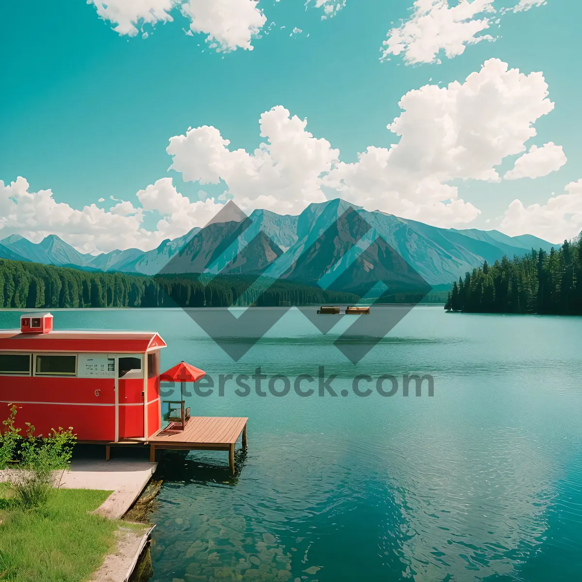 Picture of Serene Lakeside Reflection with Mountain Backdrop