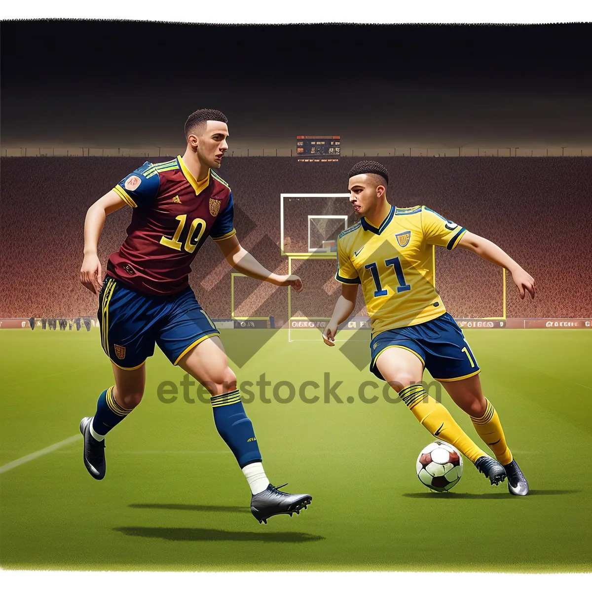 Picture of Active Soccer Player Kicking Ball on Field