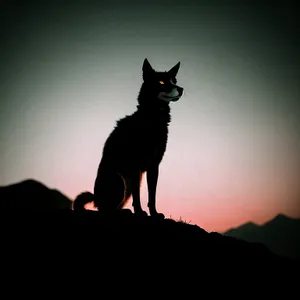 Silhouette of a Watchdog under Sunset