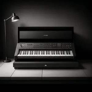 Black Upright Piano Keyboard on Laptop - Musical Office Essential