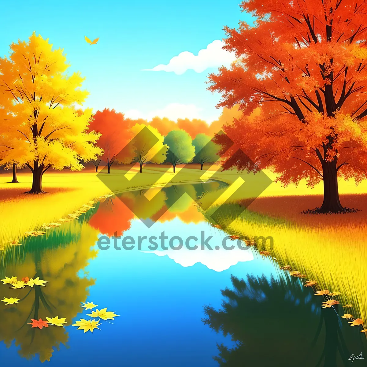 Picture of Golden Summer Horizon with Oak and Maple Trees